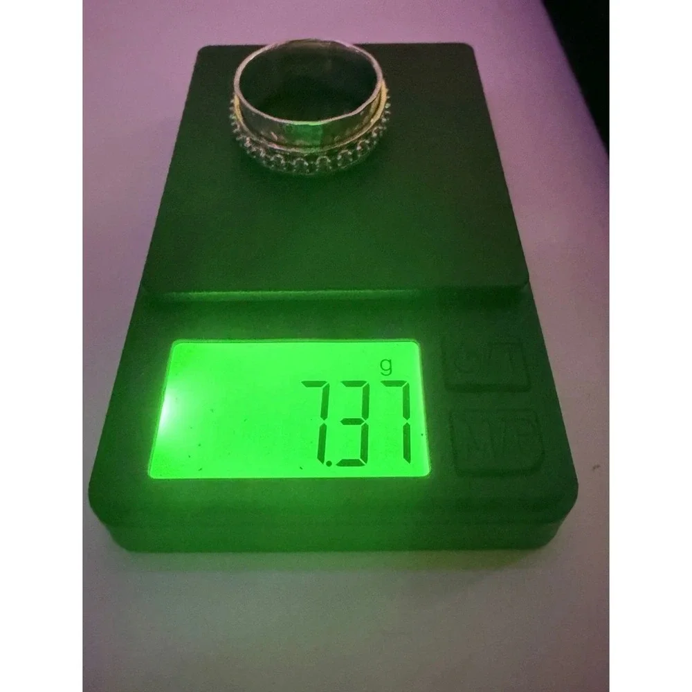 Deaure Sterling Silver 925 Spinner Ring Hammered Mixed Metal CZ Size 10